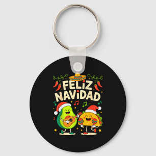 Funny Feliz Navidad Avocado Tacos Mexican Christma Keychain