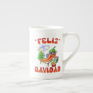 Funny Feliz Navidad Cute Christmas Chili Bone China Mug