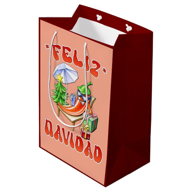 Funny Feliz Navidad Cute Christmas Chili Medium Gift Bag (Back Angled)