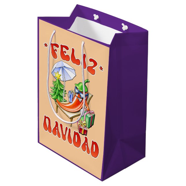 Funny Feliz Navidad Cute Christmas Chili Medium Gift Bag (Back Angled)