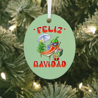 Funny Feliz Navidad Cute Christmas Chili Metal Ornament