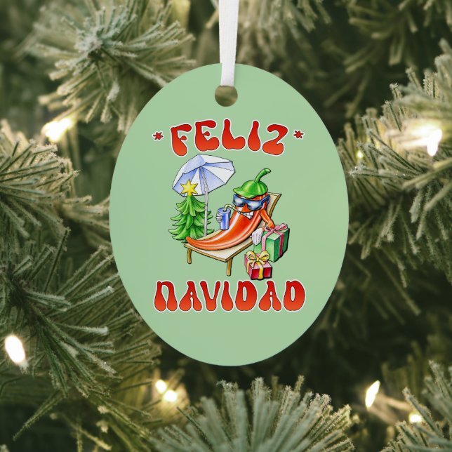 Funny Feliz Navidad Cute Christmas Chili Metal Ornament (Insitu)