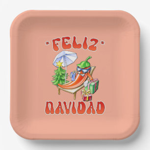 Funny Feliz Navidad Cute Christmas Chili Paper Plates