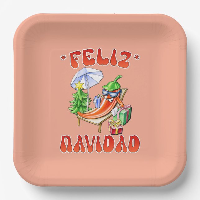 Funny Feliz Navidad Cute Christmas Chili Paper Plates (Front)