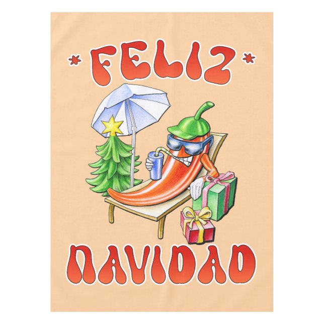 Funny Feliz Navidad Cute Christmas Chili Tablecloth (Front)