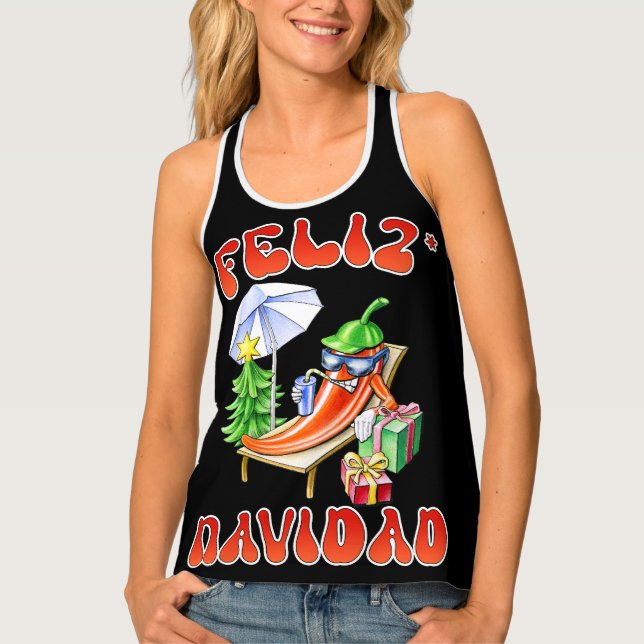 Funny Feliz Navidad Cute Christmas Chili Tank Top (Front)