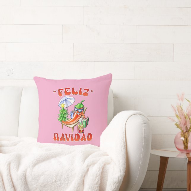 Funny Feliz Navidad Cute Christmas Chili Throw Pillow (Couch)
