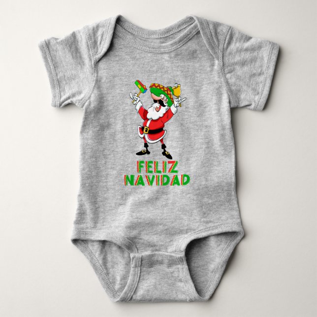 Funny Feliz Navidad Mexico Christmas Baby Bodysuit (Front)