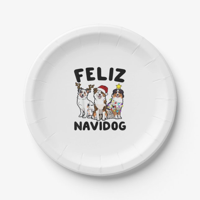 Funny Feliz Navidog Australian Shepherd dog lover  Paper Plates (Front)