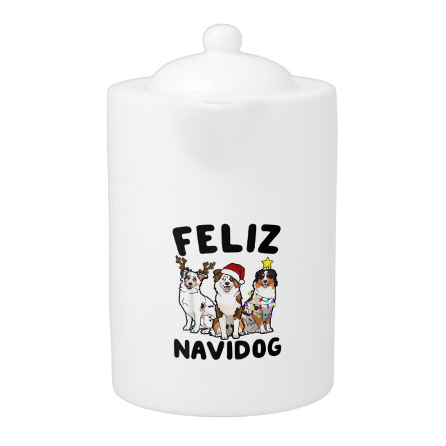 Funny Feliz Navidog Australian Shepherd dog lover  Teapot (Front)