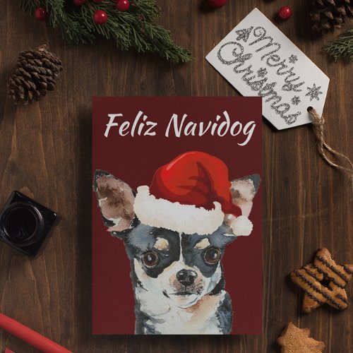 Funny Feliz Navidog Chihuahua  Holiday Postcard