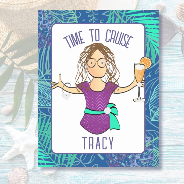 Funny Female Cartoon Tropical Vacation Cruise Door Magnetic Dry Erase Sheet (Creator Uploaded)
