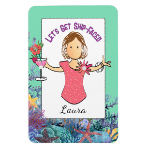 Funny Female Cartoon Tropical Vacation Cruise Magnet