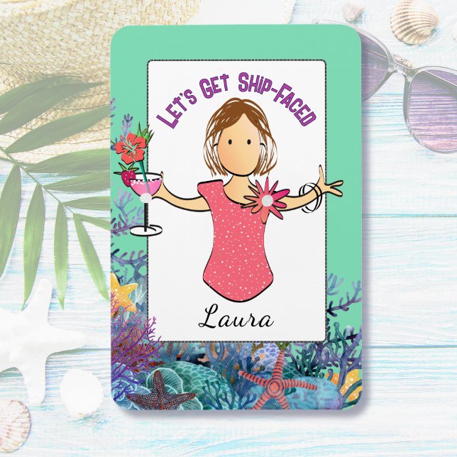 Funny Female Cartoon Tropical Vacation Cruise Magnet (Creator Uploaded)