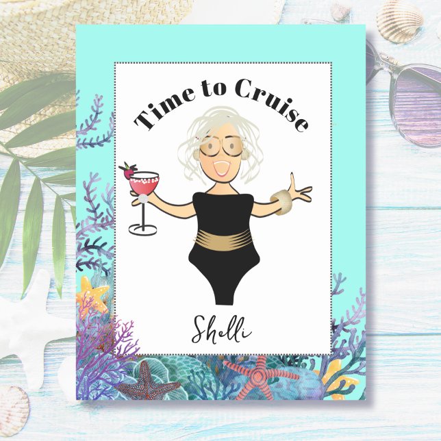 Funny Female Cartoon Tropical Vacation Cruise Magnetic Dry Erase Sheet (Creator Uploaded)
