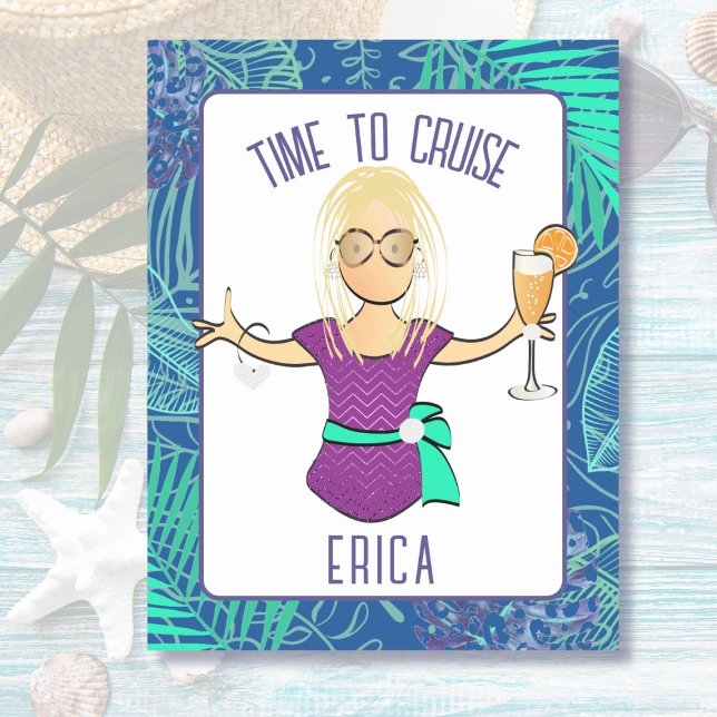 Funny Female Cartoon Tropical Vacation Mimosa Magnetic Dry Erase Sheet (Creator Uploaded)