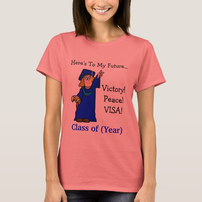 Funny Female Graduate giving "V" sign T-shirt (Front)