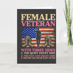 Funny Female Veteran Military Woman American Flag  Card