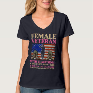 Funny Female Veteran Military Woman American Flag  T-Shirt