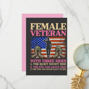 Funny Female Veteran Military Woman American Flag  Thank You Card