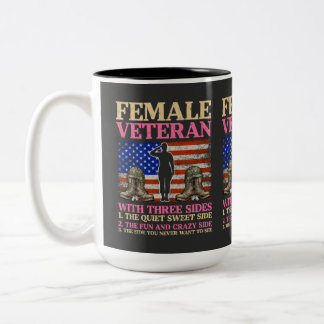Funny Female Veteran Military Woman American Flag  Two-Tone Coffee Mug