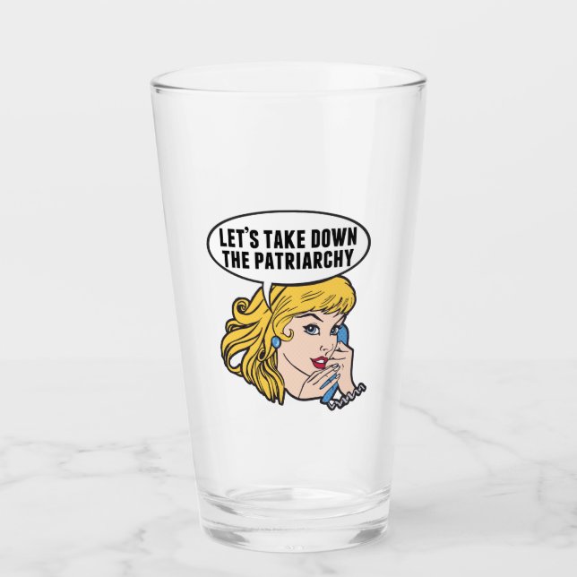 Funny Feminist Pop Art Anti Patriarchy Retro Women Glass (Front)