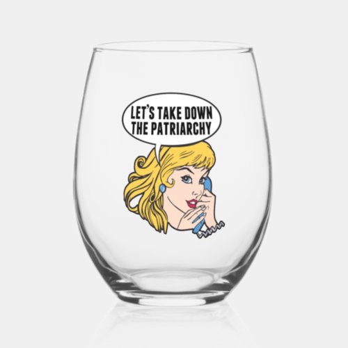 Funny Feminist Womens Rights Political Cartoon Stemless Wine Glass
