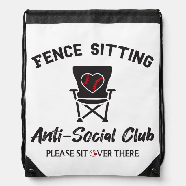 Funny Fence Sitting Anti Social Club Baseball Soft Drawstring Bag (Front)