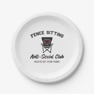 Funny Fence Sitting Anti Social Club Baseball Soft Paper Plates