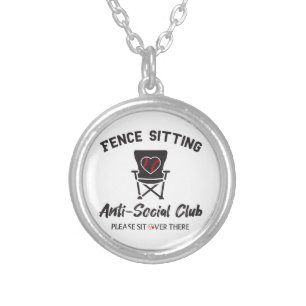 Funny Fence Sitting Anti Social Club Baseball Soft Silver Plated Necklace