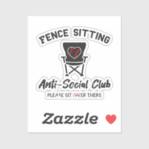 Funny Fence Sitting Anti Social Club Baseball Soft Sticker