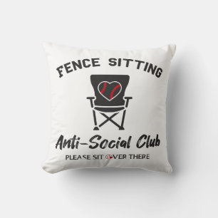 Funny Fence Sitting Anti Social Club Baseball Soft Throw Pillow
