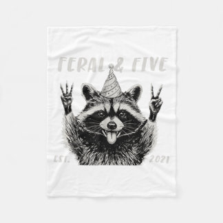 Funny Feral and Five Raccoon 5th Birthday Girls Fleece Blanket