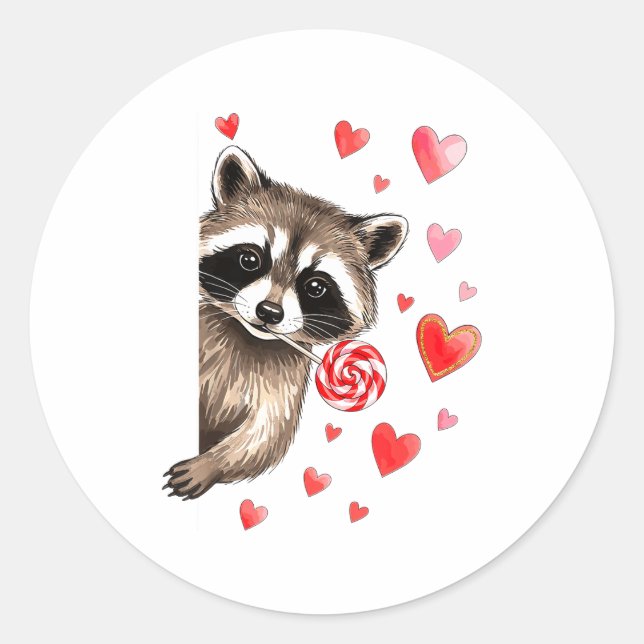 Funny Feral Raccoon Valentine's Day Sarcastic Humo Classic Round Sticker (Front)
