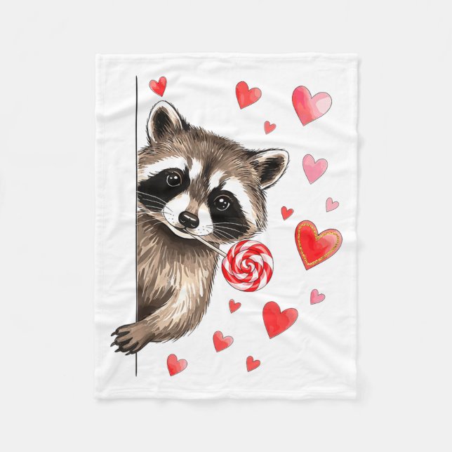 Funny Feral Raccoon Valentine's Day Sarcastic Humo Fleece Blanket (Front)