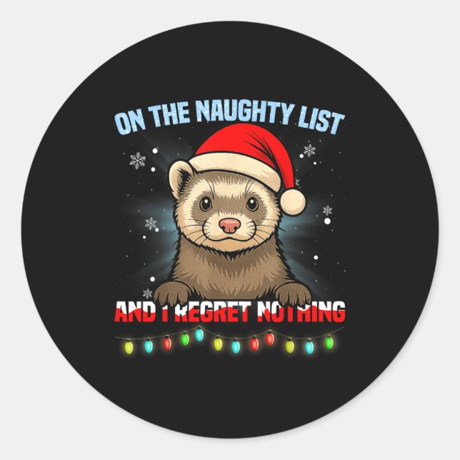 Funny Ferret Christmas Santa Hat Xmas Men Women Ki Classic Round Sticker (Front)