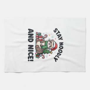 Funny Ferret Christmas Stay Noodly And Nice Kitchen Towel