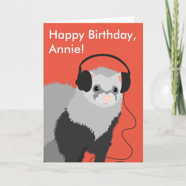 Funny Ferret Cute Mustelid Music Lover Birthday Card (Front)
