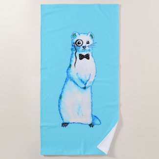 Funny Ferret Hipster Watercolor Monocle Bowtie Beach Towel