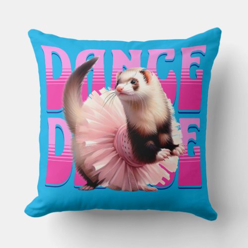 Funny Ferret in a Tutu  Dancing Throw Pillow