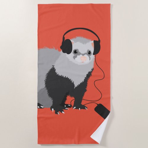 Funny Ferret Music Lover Beach Towel