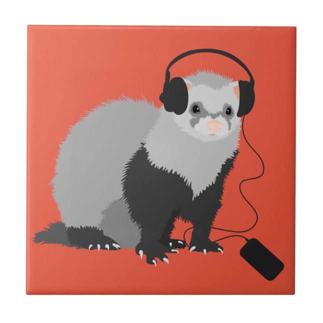 Funny Ferret Music Lover Ceramic Tile (Front)