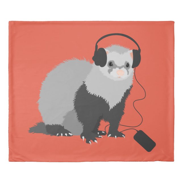 Funny Ferret Music Lover Duvet Cover (Front)