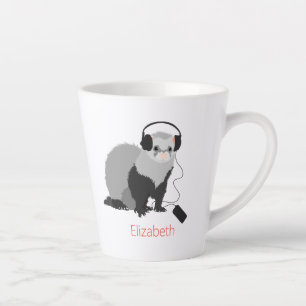 Funny Ferret Music Lover Mustelid Pet Name Latte Mug