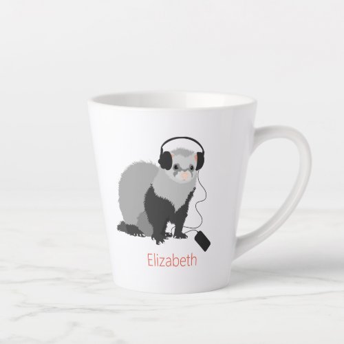 Funny Ferret MusicLover Mustelid Pet Name Latte Mug