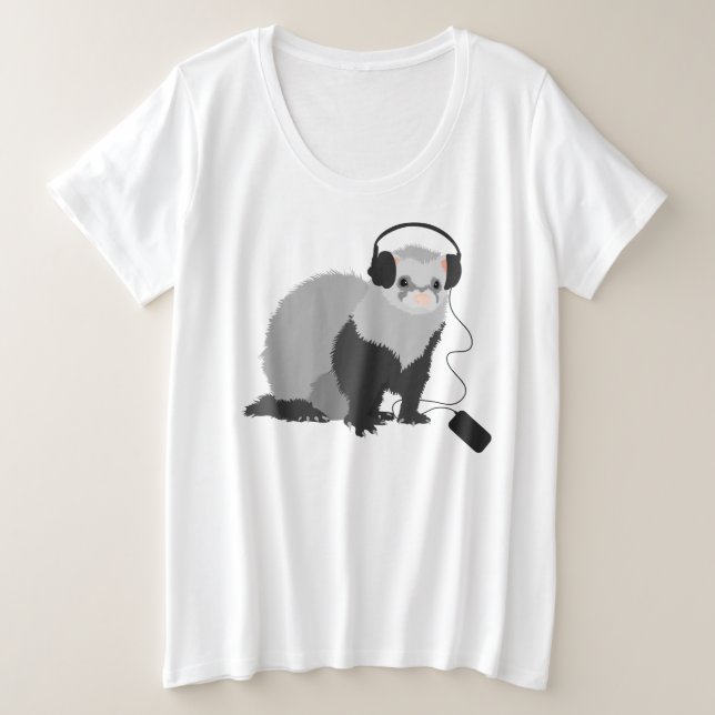 Funny Ferret Music Lover Plus Size T-Shirt (Design Front)
