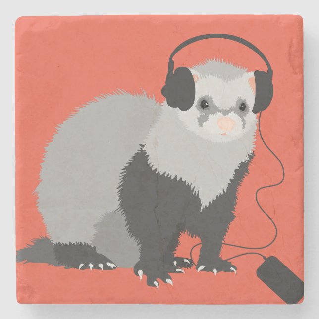 Funny Ferret Music Lover Stone Coaster (Front)