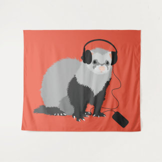 Funny Ferret Music Lover Tapestry