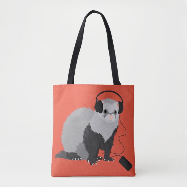 Funny Ferret Music Lover Tote Bag (Front)