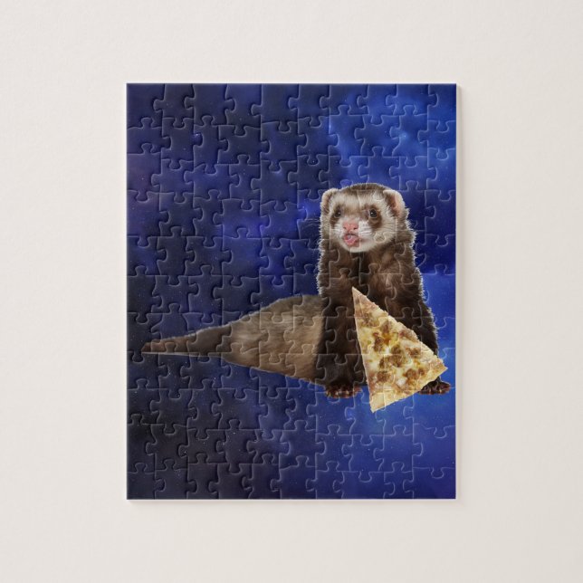 Funny Ferret Pizza In Space Nebula Galaxy Jigsaw Puzzle (Vertical)